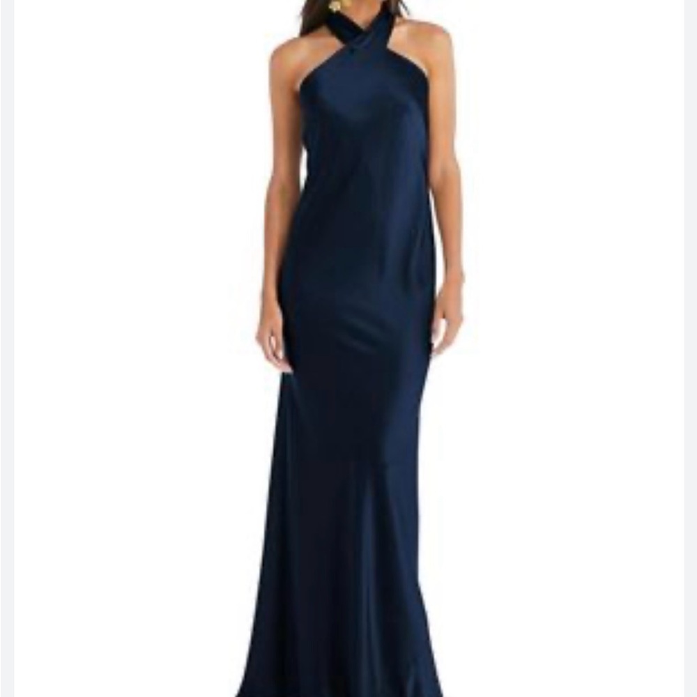 NWOT‎ Draped Twist Halter Tie-Back Trumpet Lovely Gown Blue size 1X reg $230